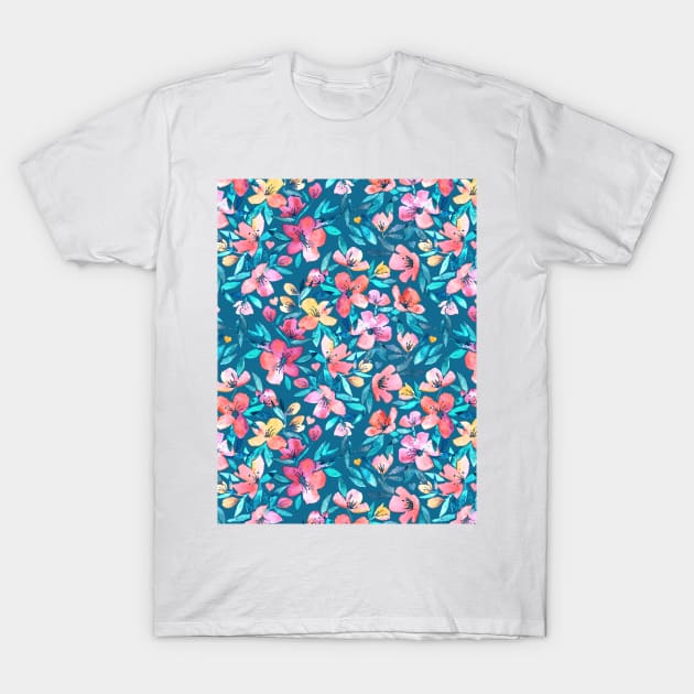 Teal Summer Floral in Watercolors T-Shirt by micklyn